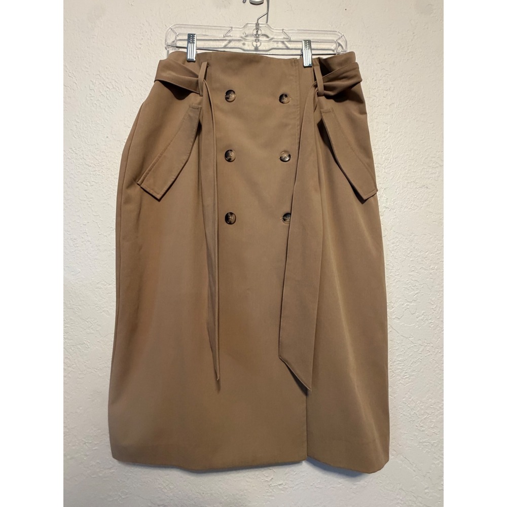 Antonio Melani Camel Tan Trench Midi Skirt Double Breasted Belted Size 12